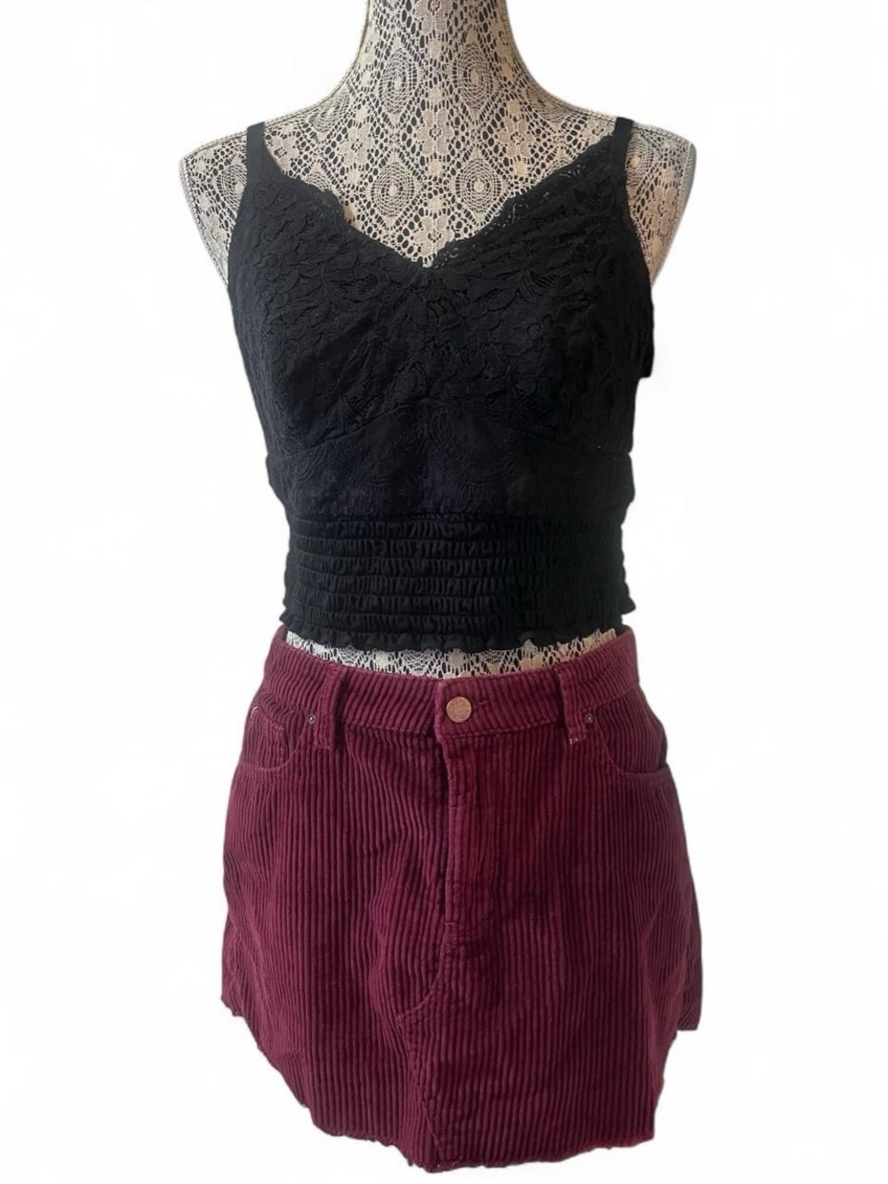 U.S. Polo Assn. Corduroy Mini Skirt in Deep Burgundy